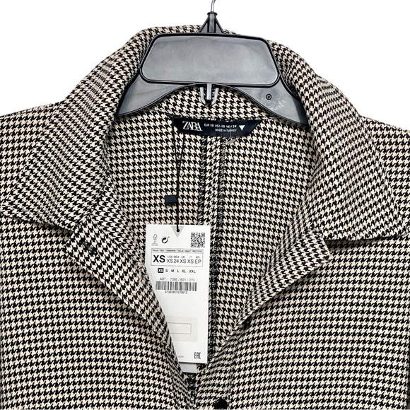 ZARA Ruched Houndstooth Button Front Mini Dress XS - Picture 6 of 9